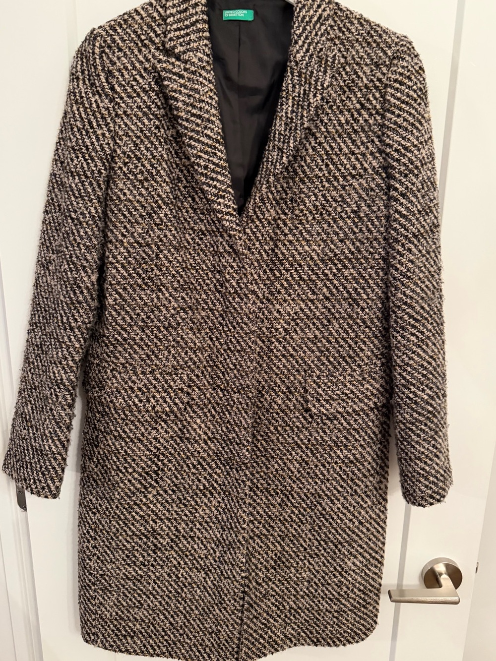 United Colors Of Benetton Women's Black & Gold Bouclé Coat